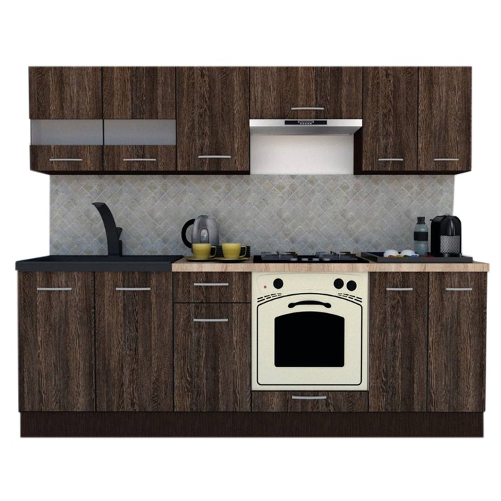 Set Bucatarie Marina New 240 2A, Wenge / Decor 7648, 240 x 195-230 x 60 cm