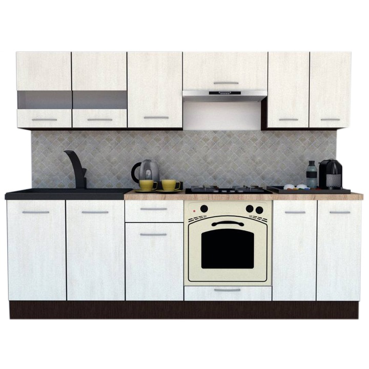 Set Bucatarie Marina New 240 2A, Wenge / Decor 8508, 240 x 195-230 x 60 cm