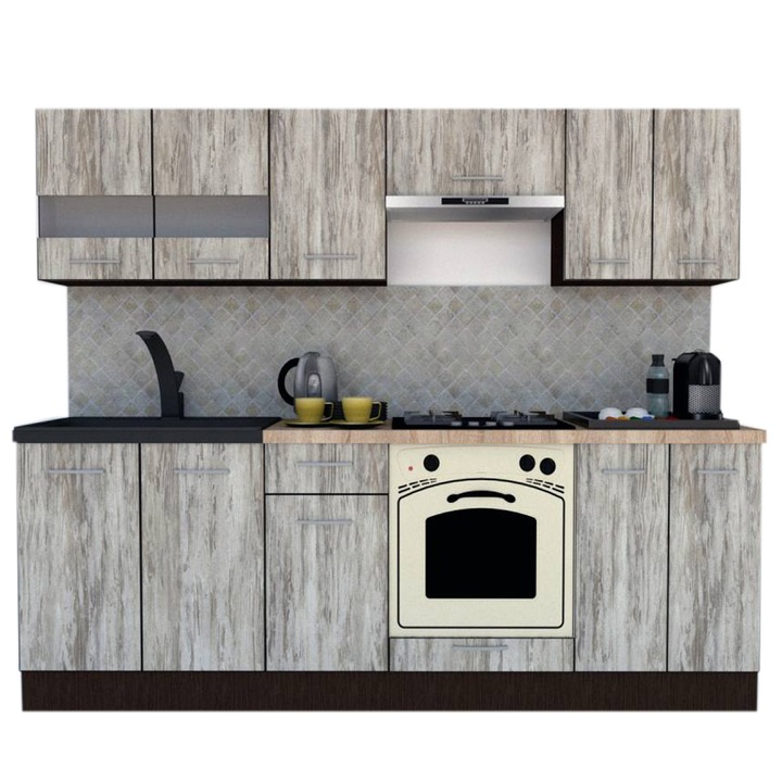 Set Bucatarie Marina New 240 2A, Wenge / Decor K084, 240 x 195-230 x 60 cm