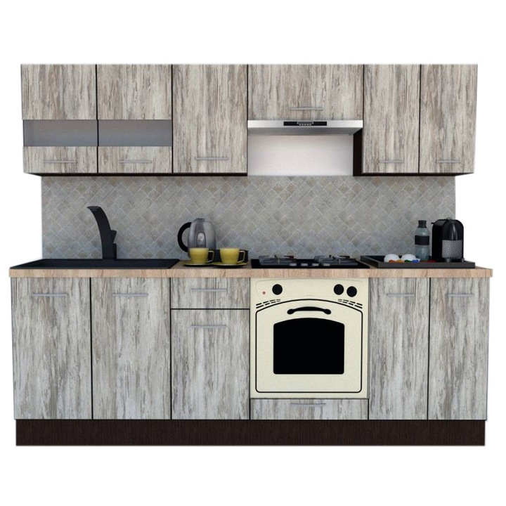 Set Bucatarie Marina New 240 2B, Wenge / Decor K084, 240 x 195-230 x 60 cm