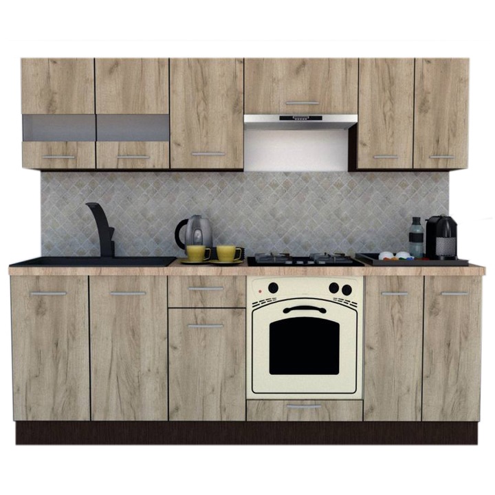 Set Bucatarie Marina New 240 2B, Wenge / Decor K002, 240 x 195-230 x 60 cm
