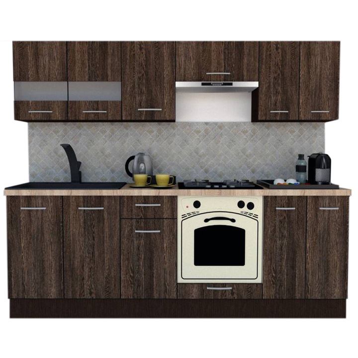 Set Bucatarie Marina New 240 2B, Wenge / Decor 7648, 240 x 195-230 x 60 cm