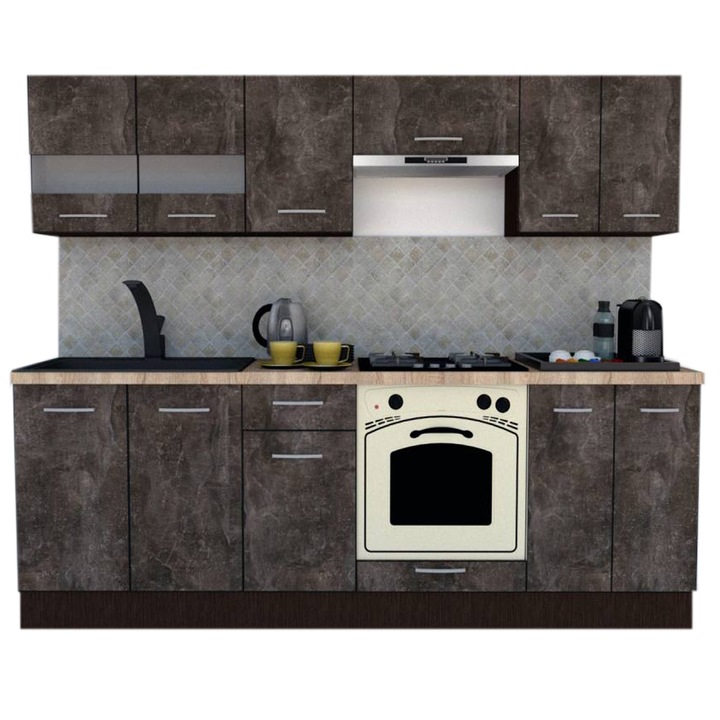 Set Bucatarie Marina New 240 2B, Wenge / Decor 4299, 240 x 195-230 x 60 cm