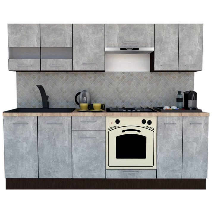 Set Bucatarie Marina New 240 2B, Wenge / Decor 4298, 240 x 195-230 x 60 cm