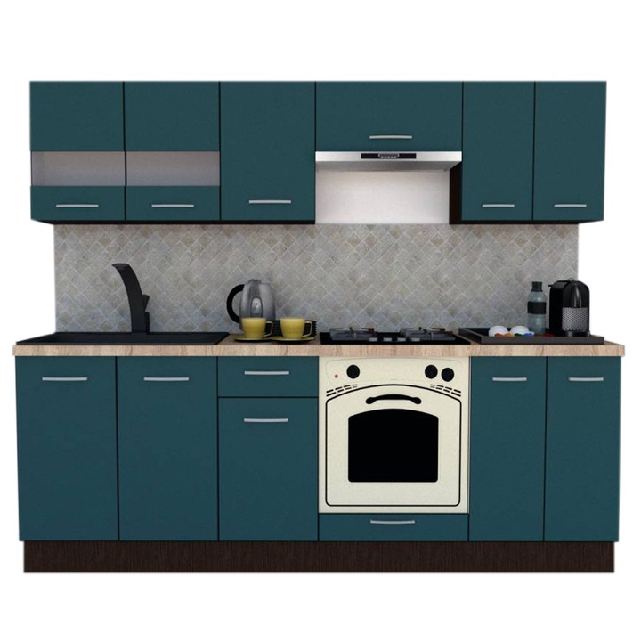 Set Bucatarie Marina New 240 2B, Wenge / Decor 0244, 240 x 195-230 x 60 cm