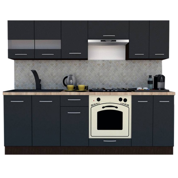 Set Bucatarie Marina New 240 2B, Wenge / Decor 0164, 240 x 195-230 x 60 cm