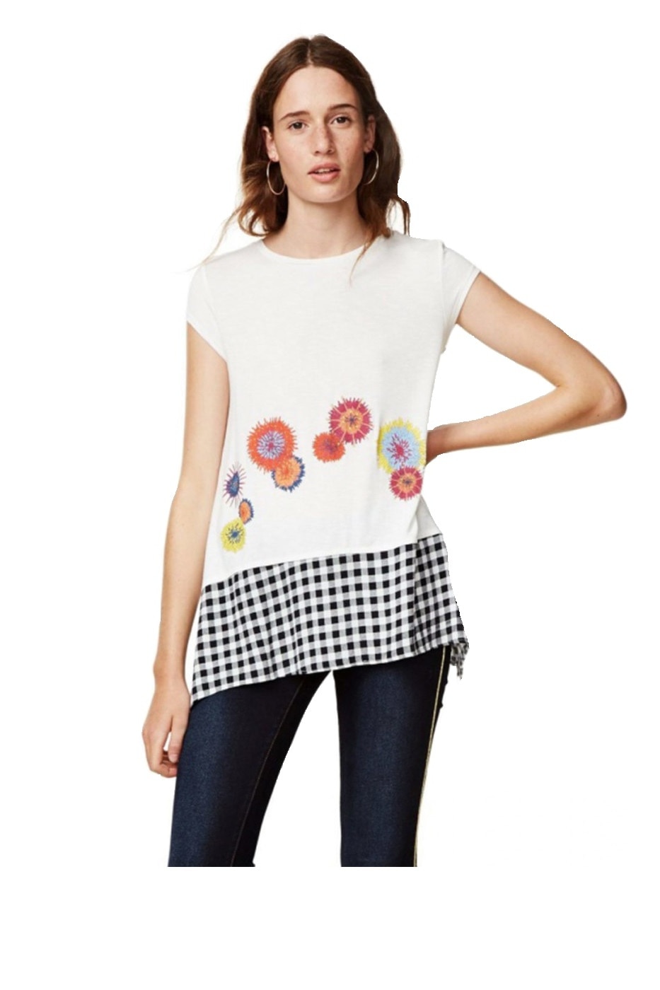 Tricou, Desigual 17WWTKWE, Alb, Alb