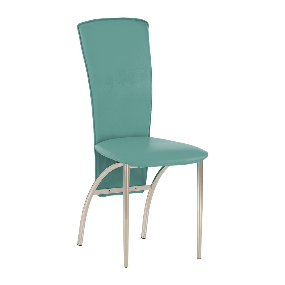 Scaun dining MF Amely, cadru cromat, piele ecologica, turcoaz