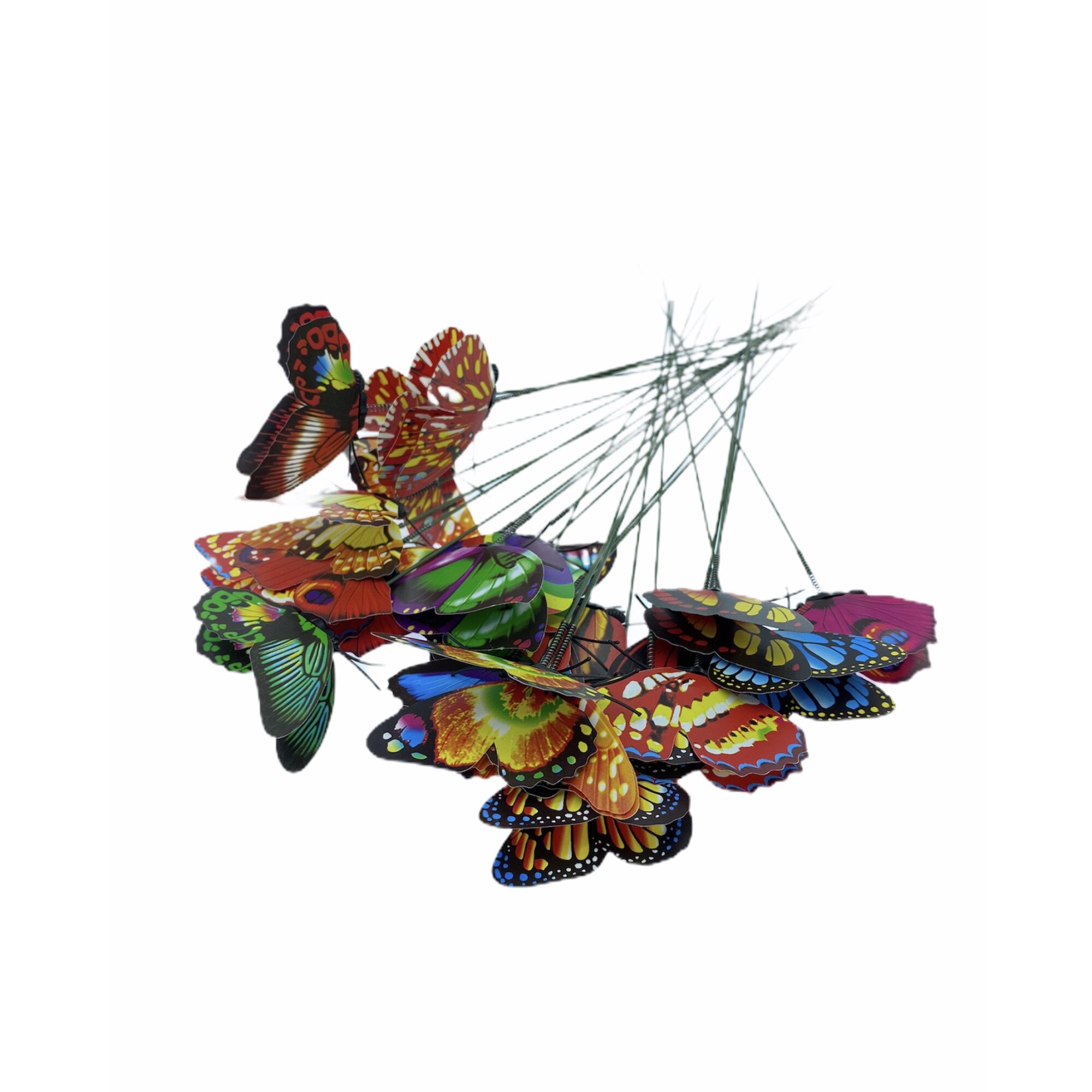 Set 25 fluturi decorativi cu tije, 7cm