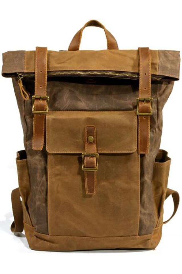 Rucsac din piele naturala si material textil cerat URBAN BAG Denver Coffee