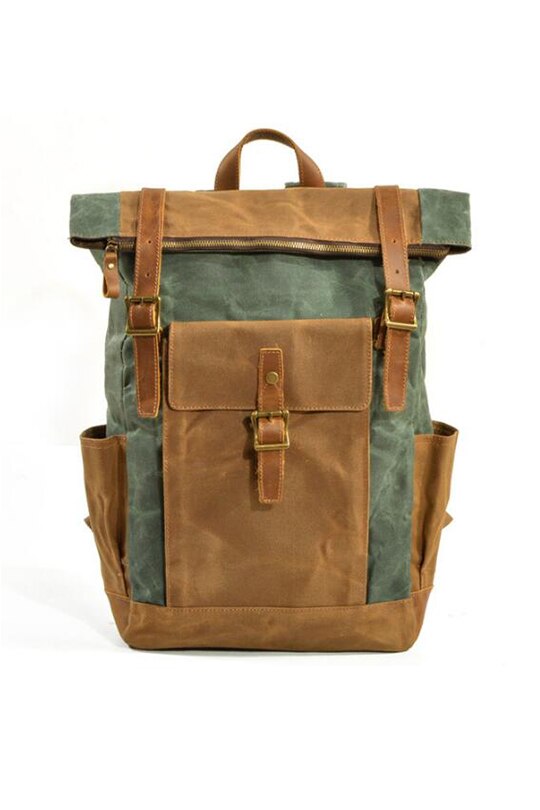 Rucsac din piele naturala si material textil cerat URBAN BAG Denver Turcoaz