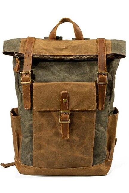 Rucsac din piele naturala si material textil cerat URBAN BAG Denver Verde