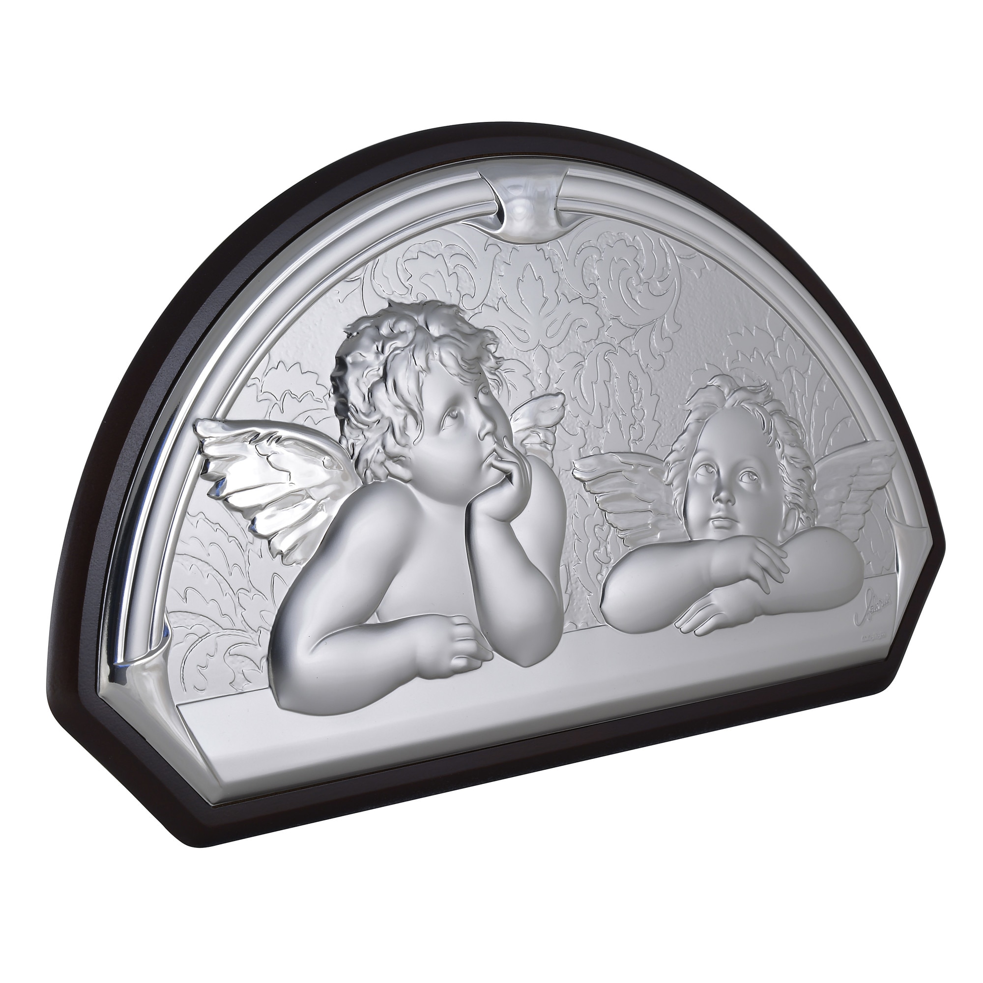 Icoana placata cu argint - Ingeri - Semiluna, finisaj alun, 32x19 cm, 3/4