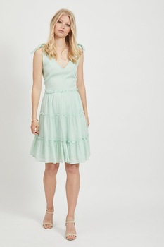 Vila, Rochie evazata cu design stratificat, Verde pal, XS Vila, Rochie evazata cu design stratificat, Verde pal, XS