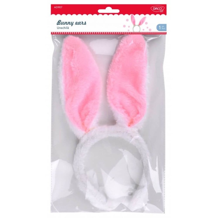 Cordeluta Copii DACO, Model Iepuras, 30 cm, Culoare Alb/Roz, Material Plastic/Plus