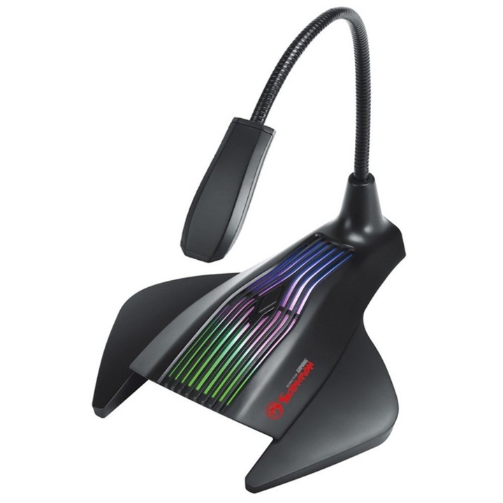 Микрофон Marvo Mic-01, USB, със стойка, RGB подсветка, черен