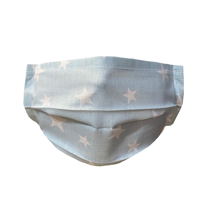 Masca protectie reutilizabila pentru copii, bumbac, un strat, asigura o buna respiratie, bleu cu stelute