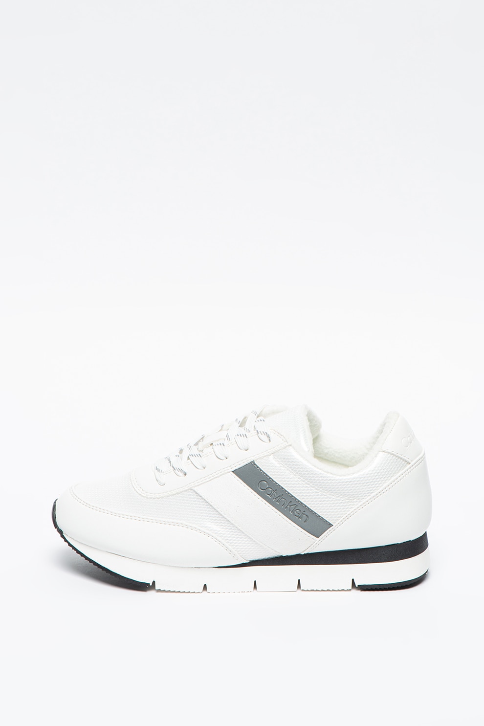 CALVIN KLEIN, Pantofi sport wedge de piele ecologica Tea, Alb/Gri, 37