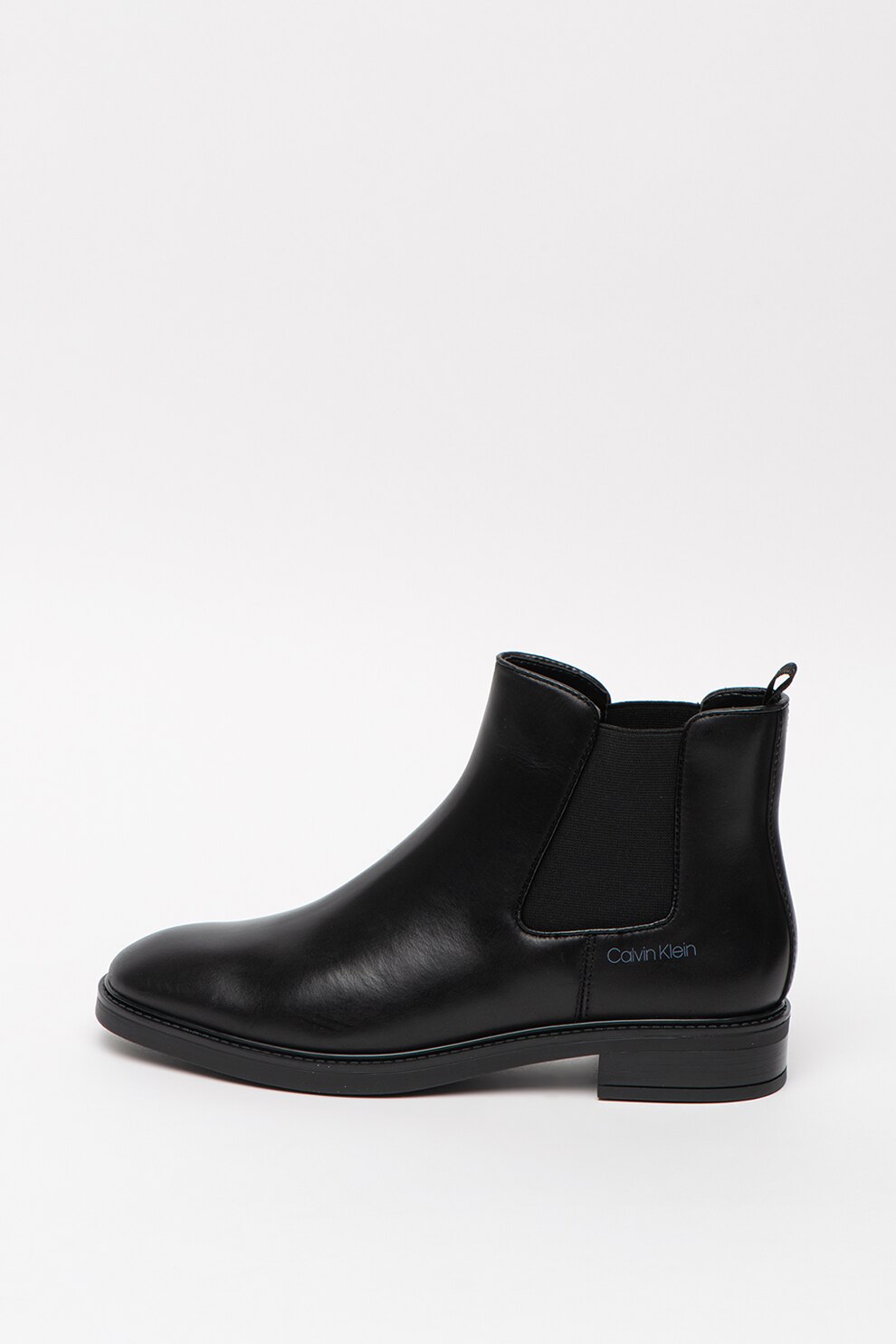 CALVIN KLEIN, Ghete Chelsea de piele, cu logo Franca, Negru, 39