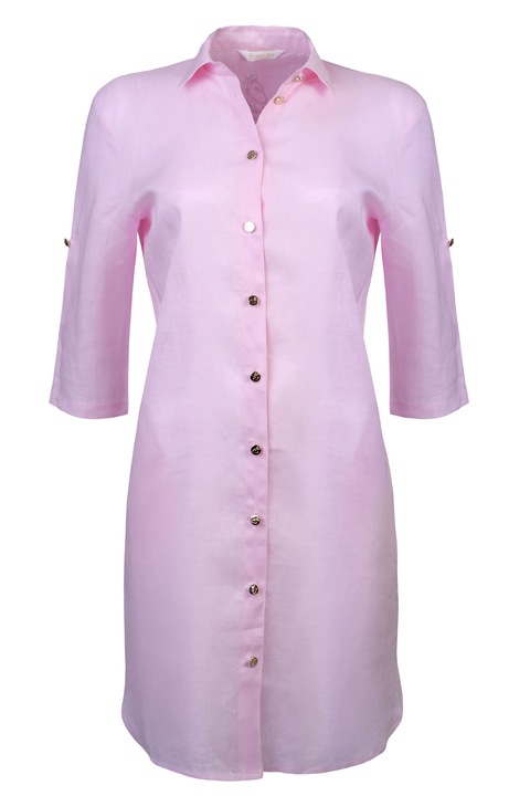 Ленена рокля с джобове, Elizabeth Shine, ES594164, Розово