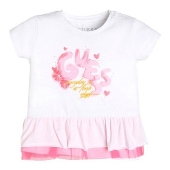 Tricou fete Guess alb cu volan, Alb/Roz Tricou fete Guess alb cu volan, Alb/Roz