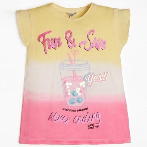 Tricou fete Guess cu pahar, Galben