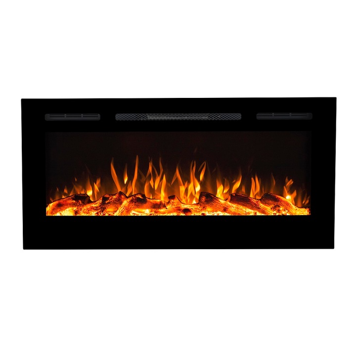 Semineu electric, Masomi, Adeli-45' 1600 W, Negru, 114*54*14 cm, Iluminare LED, Telecomanda, 3 culori ale flacarii, Luminozitate reglabila