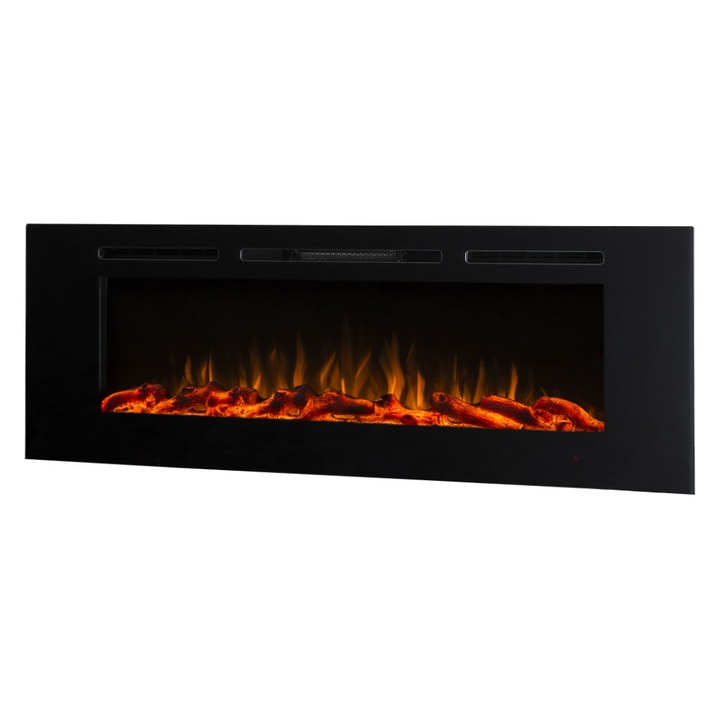 Semineu electric, Masomi, Adeli-65' 1600 W, Negru, 165*54*14 cm, Iluminare LED, Telecomanda, 3 culori ale flacarii, Luminozitate reglabila