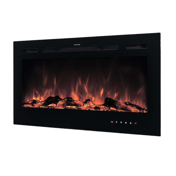 Semineu electric, Masomi, Adeli-36' 1600 W, Negru, 92*54*14 cm, Iluminare LED, Telecomanda, 3 culori ale flacarii, Luminozitate reglabila