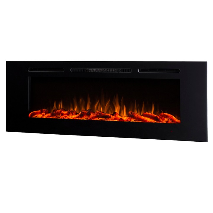 Semineu electric, Masomi, Adeli-60' 1600 W, Negru, 152*54*14 cm, Iluminare LED, Telecomanda, 3 culori ale flacarii, Luminozitate reglabila