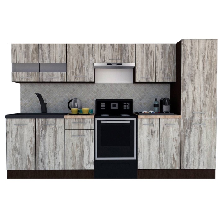 Set Bucatarie Marina New 290 3A1, Wenge / Decor K084, 290 x 195,5 x 60 cm