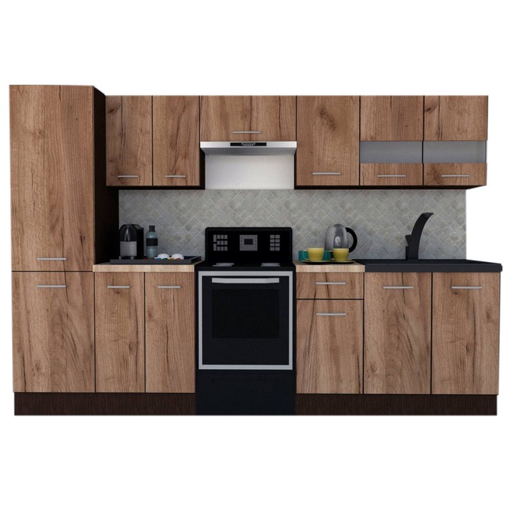 Set Bucatarie Marina New 290 3A2, Wenge / Decor K004, 290 x 195,5 x 60 cm