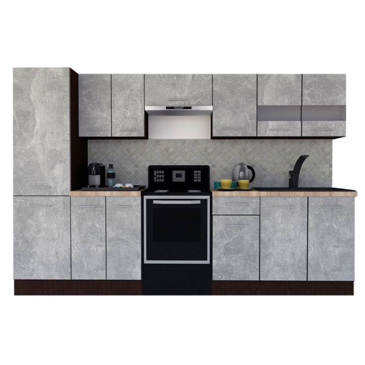 Set Bucatarie Marina New 290 3B1, Wenge / Decor 4298, 290 x 195,5 x 60 cm