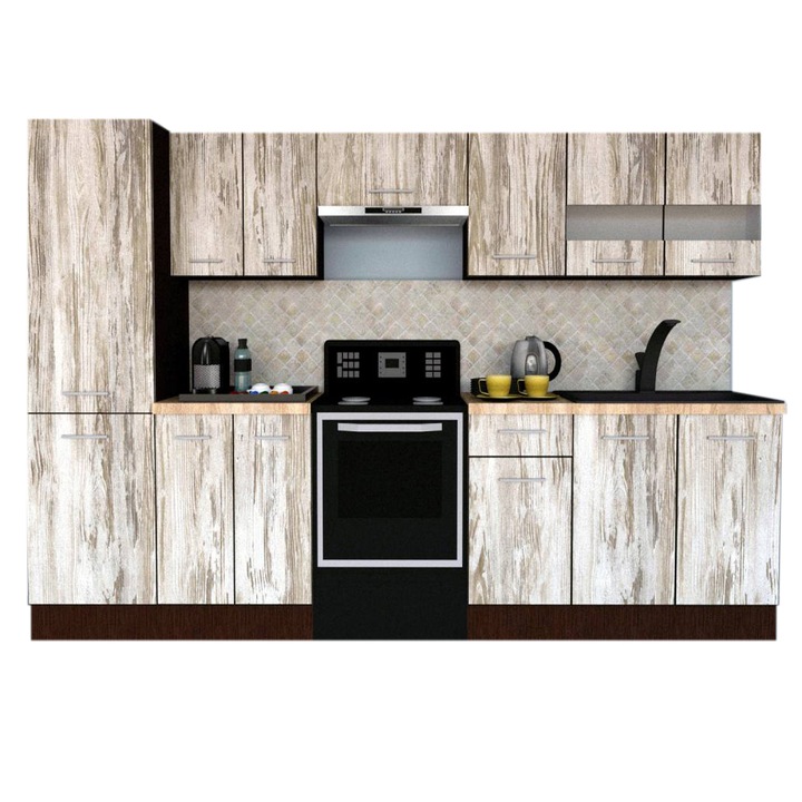 Set Bucatarie Marina New 290 3B1, Wenge / Decor K084, 290 x 195,5 x 60 cm