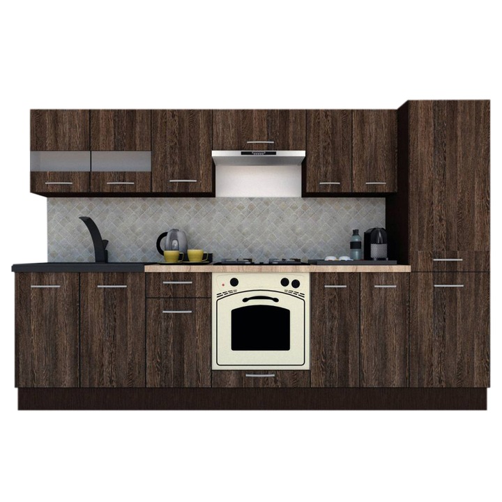 Set Bucatarie Marina New 290 4A1, Wenge / Decor 7648, 290 x 195,5 x 60 cm