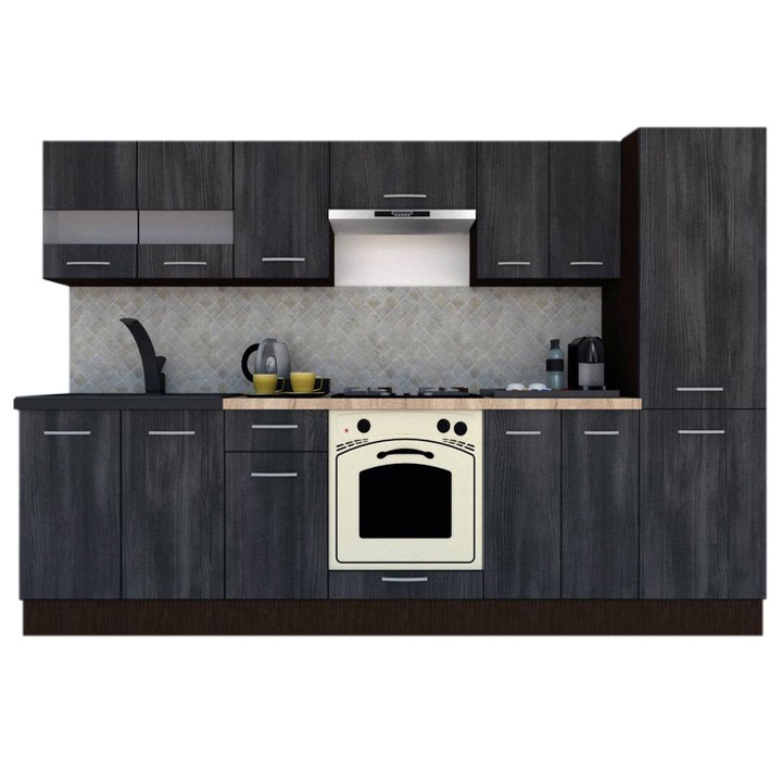 Set Bucatarie Marina New 290 4A1, Wenge / Decor 8509, 290 x 195,5 x 60 cm
