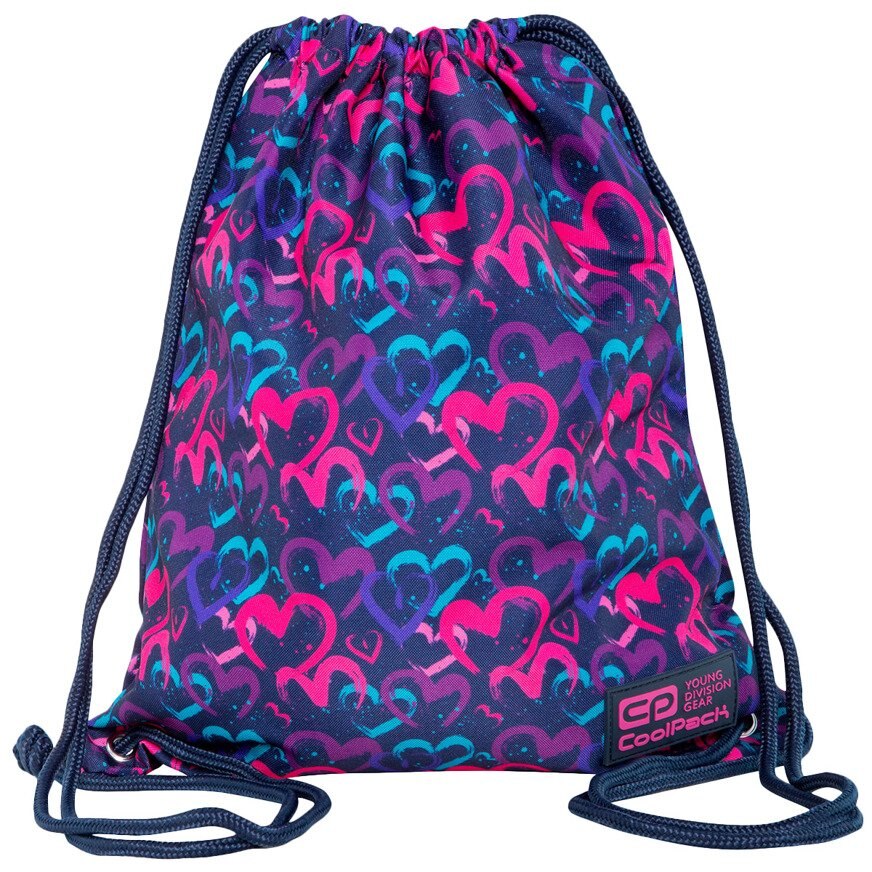 Sac Coolpack sport SOLO, albastru cu inimioare roz, 32.5 x 42.5 x 1 cm