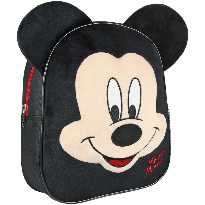 Ghiozdan copii din plus, Mickey Mouse, 1 fermoar, 23 x 28 x 9 cm