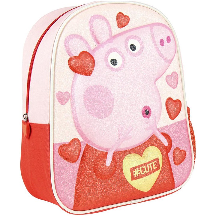 Ученическа раница Peppa Pig, Детска градина, 3D PREMIUM GLITTER