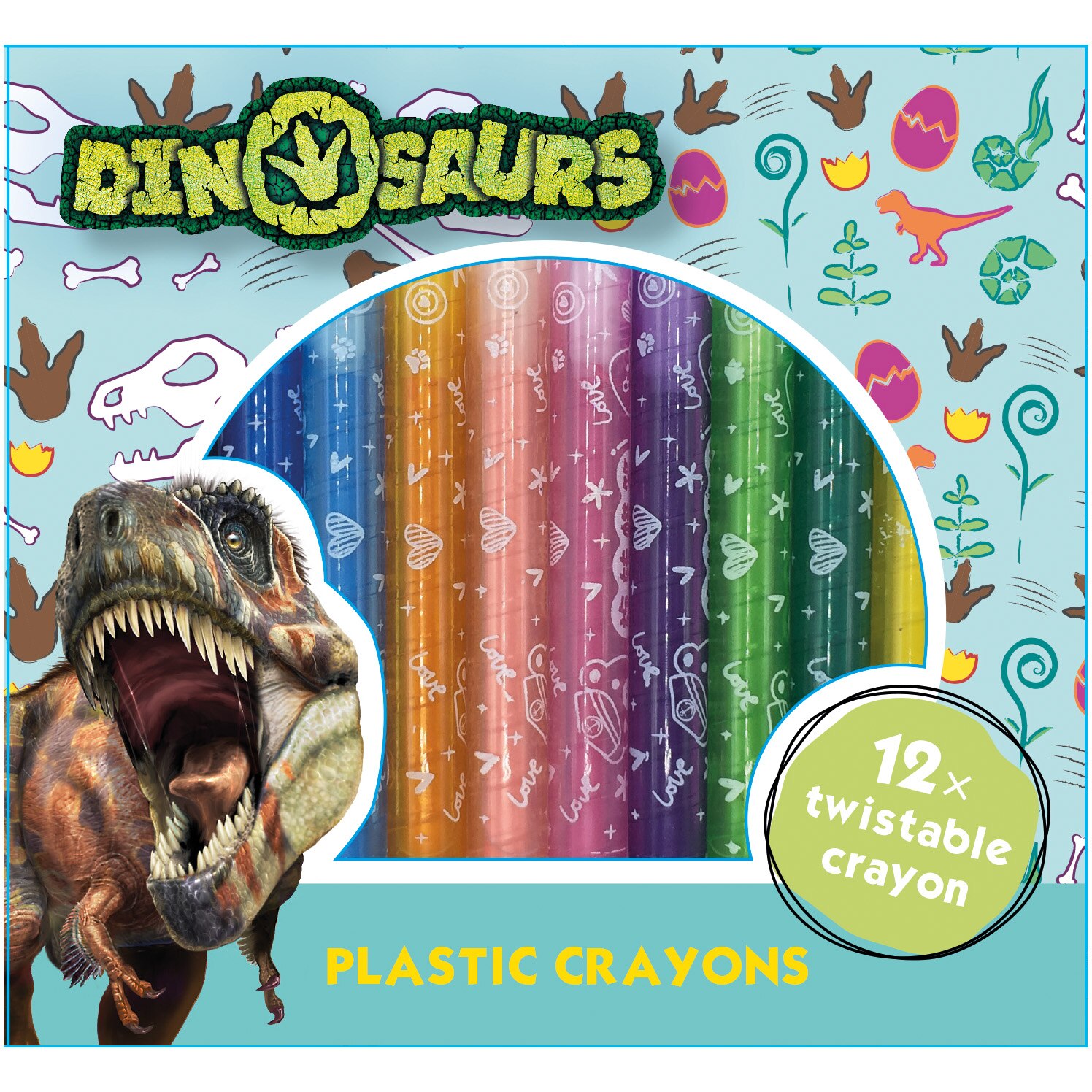 Set 12 creioane cerate Dino