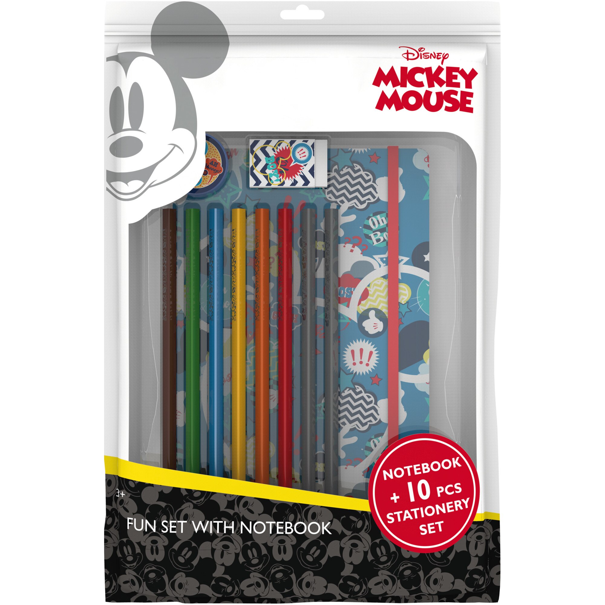 Pachet Agenda A5 +ascutitoare, radiera, 2 creioane, 6 creioane colorate - Mickey