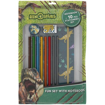 Pachet Agenda A5 +ascutitoare, radiera, 2 creioane, 6 creioane colorate Dino Pachet Agenda A5 +ascutitoare, radiera, 2 creioane, 6 creioane colorate Dino