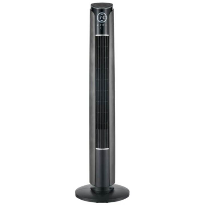 Ventilator turn Blaupunkt AFT801, Telecomanda, Putere 45W, 3 viteze, Inaltime 108 cm, Display LED, Flux de aer puternic, Negru