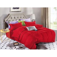 Lenjerie de pat dublu pentru 2 persoane Premium Damasc rosu bumbac 100%, 4 piese, DSK06