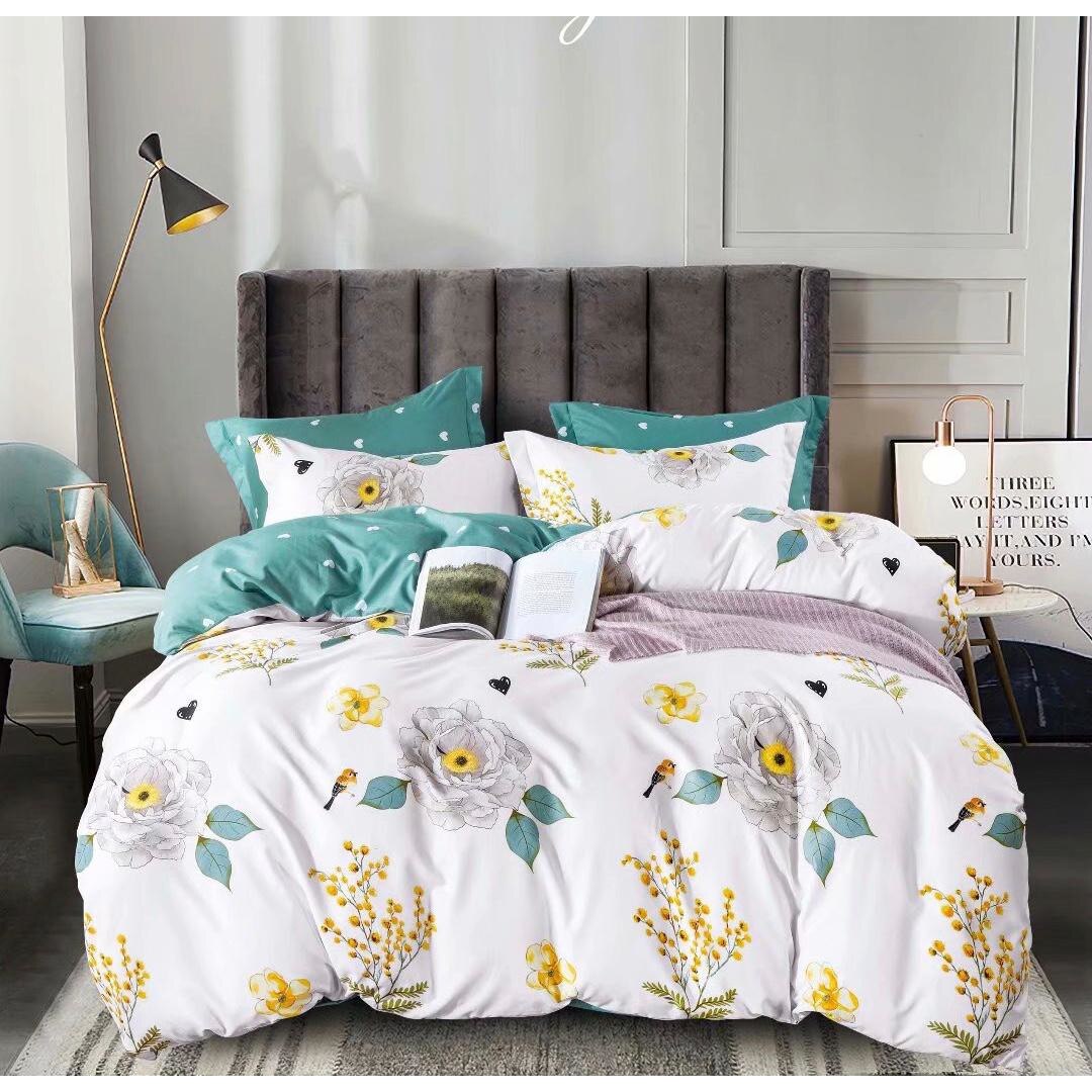 Set pentru pat din finet gros, 6 piese, JOJO HOME cu 2 fete,Imprimeu Flori,Turcoaz