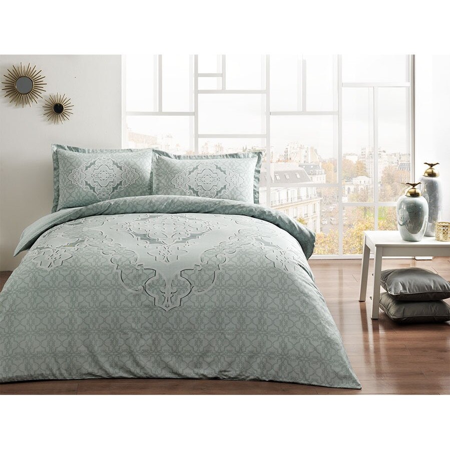 Lenjerie de pat dublu, 4 Piese, TAC, model Olivia mint, Bumbac 100% Satin