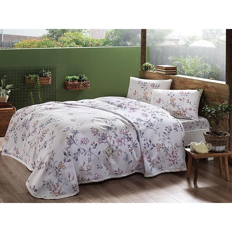 Set Lenjerie si Cuvertura pat dublu, bumbac 100%, 4 piese, TAC, Julianne