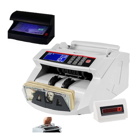 Set Masina numarat bani AKU cu Afisaj LCD Digital Extern Bill Counter + Detector bani falsi cu UV Valuta Portabil, Verificator de contrafacere a bancnotelor cu UV AK63734