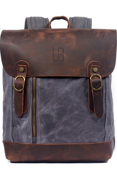 Rucsac din piele naturala si material textil cerat URBAN BAG Osaka Gri Rucsac din piele naturala si material textil cerat URBAN BAG Osaka Gri