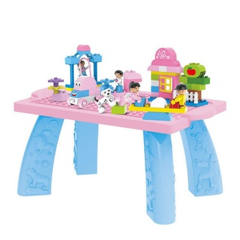 Masuta cu set 100 cuburi de construit tip duplo, mari, multicolore, picioare atasabile, strangere rapida, roz Masuta cu set 100 cuburi de construit tip duplo, mari, multicolore, picioare atasabile, strangere rapida, roz